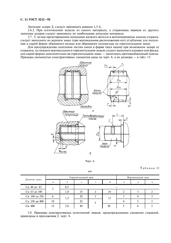 ГОСТ 3212-92 Комплекты модельные. Уклоны формовочные, стержневые знаки, допуски размеров (фото 12 из 16)