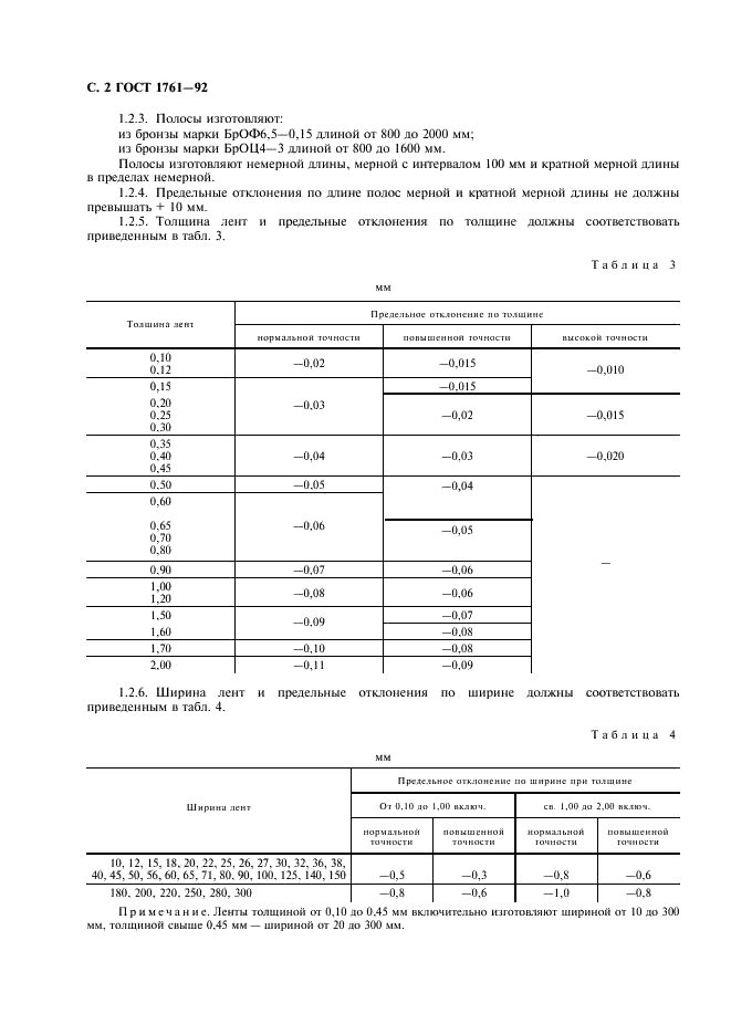 ГОСТ 1761-92 Полосы и ленты из оловянно-фосфористой и оловянно-цинковой бронзы. Технические условия (фото 3 из 15)