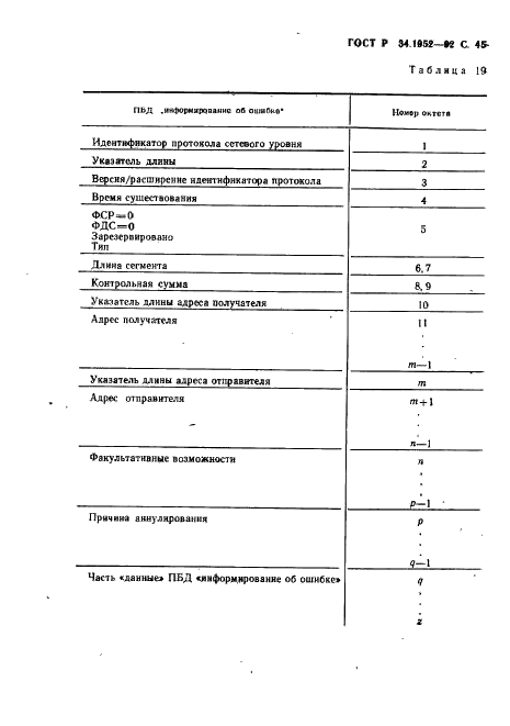ГОСТ Р 34.1952-92 Информационная технология. Взаимосвязь открытых систем. Протокол для обеспечения услуг сетевого уровня в режиме без установления соединения (фото 46 из 89)