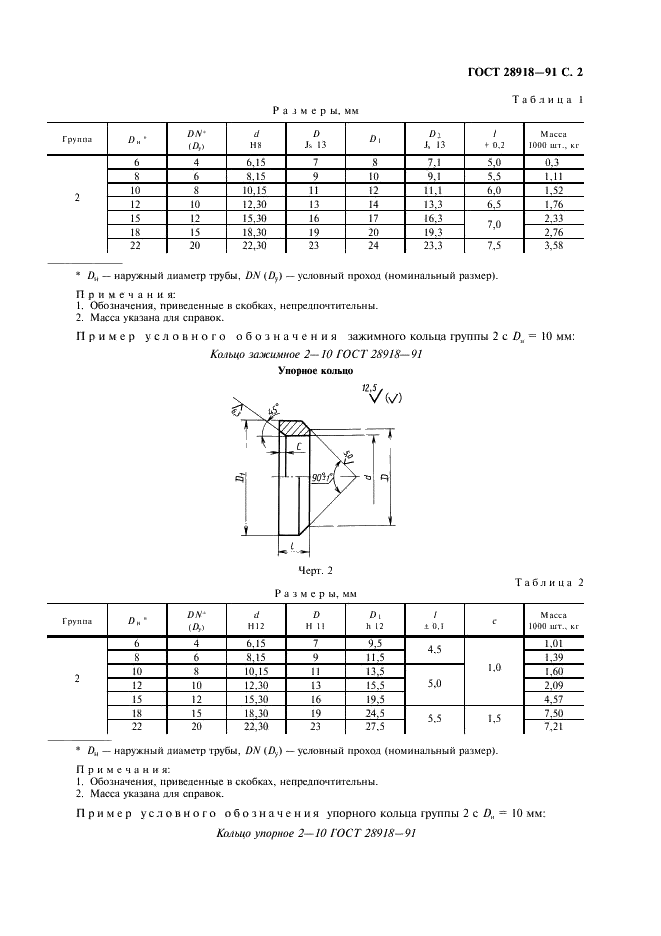 ГОСТ 28918-91 Соединения трубопроводов резьбовые. Кольца зажимные и упорные. Конструкция (фото 3 из 4)