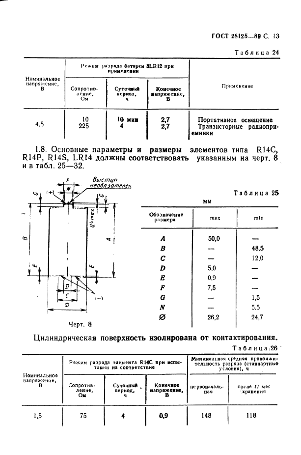 ГОСТ 28125-89 Элементы и батареи первичные. Основные параметры и размеры (фото 14 из 82)