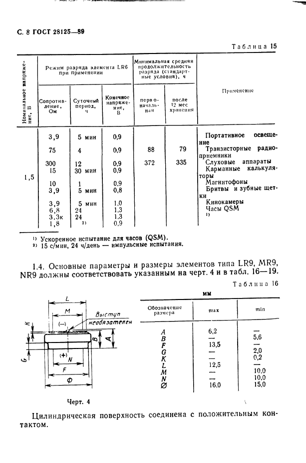 ГОСТ 28125-89 Элементы и батареи первичные. Основные параметры и размеры (фото 9 из 82)