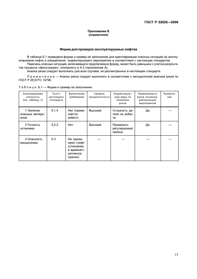 ГОСТ Р 52626-2006 Лифты. Методология оценки и повышения безопасности лифтов, находящихся в эксплуатации (фото 23 из 27)