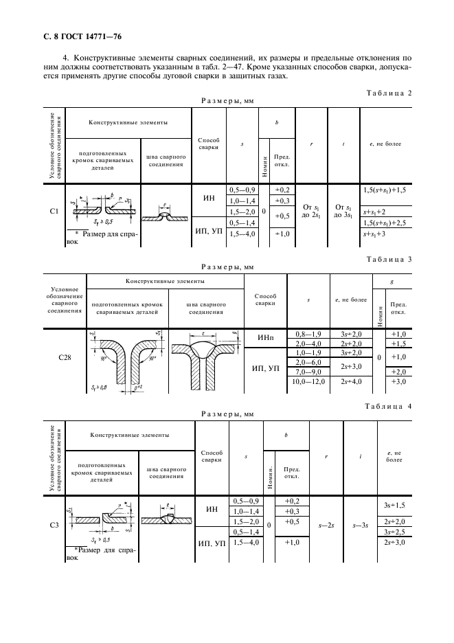 ГОСТ 14771-76 Дуговая сварка в защитном газе. Соединения сварные. Основные типы, конструктивные элементы и размеры (фото 9 из 39)
