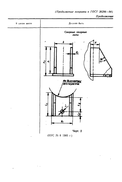 ГОСТ 26296-84 Лапы опорные подвесных вертикальных сосудов и аппаратов. Основные размеры (фото 4 из 15)