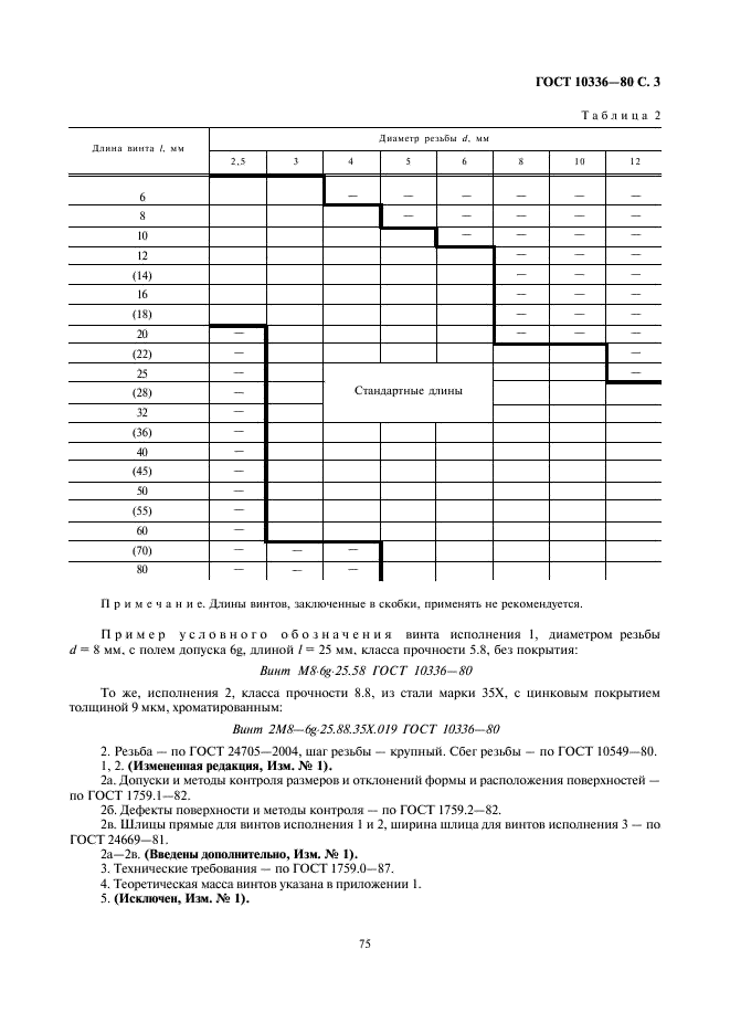 ГОСТ 10336-80 Винты с цилиндрической головкой невыпадающие класса точности В. Конструкция и размеры (фото 3 из 4)