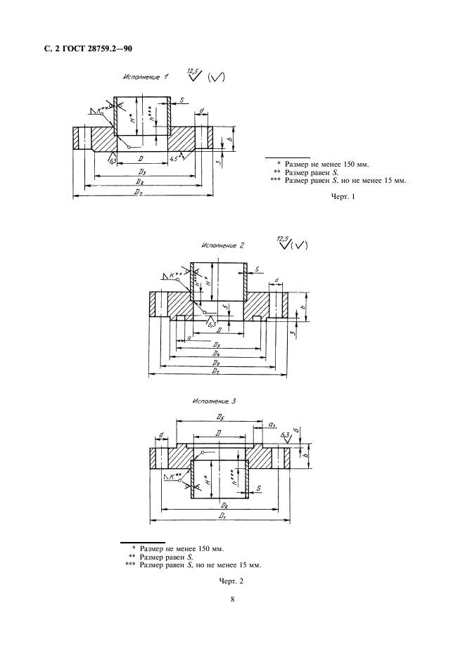 ГОСТ 28759.2-90 Фланцы сосудов и аппаратов стальные плоские приварные. Конструкция и размеры (фото 2 из 13)