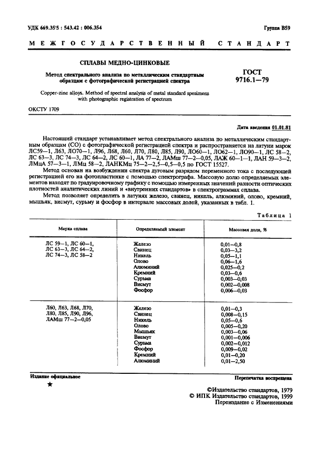 ГОСТ 9716.1-79 Сплавы медно-цинковые. Метод спектрального анализа по металлическим стандартным образцам с фотографической регистрацией спектра (фото 2 из 7)