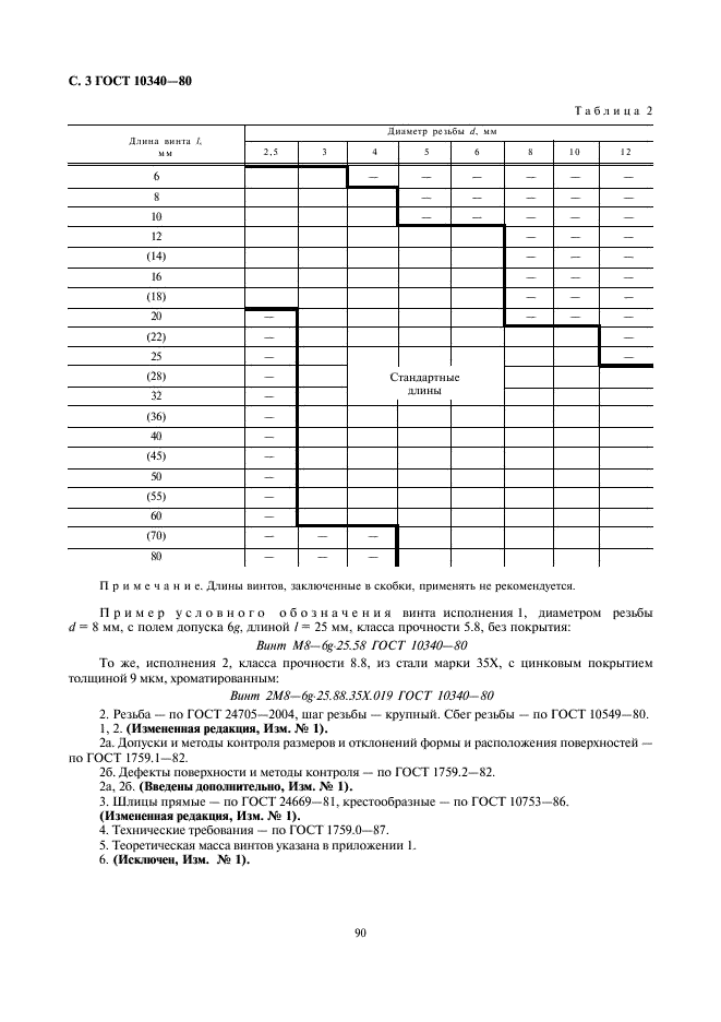ГОСТ 10340-80 Винты с полупотайной головкой невыпадающие класса точности В. Конструкция и размеры (фото 3 из 4)