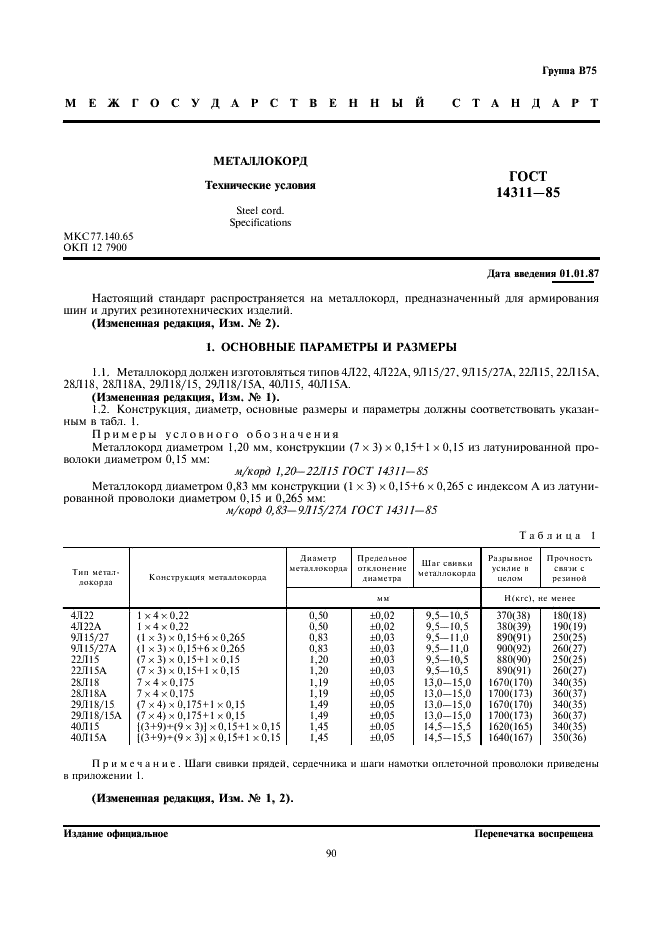 ГОСТ 14311-85 Металлокорд. Технические условия (фото 1 из 13)
