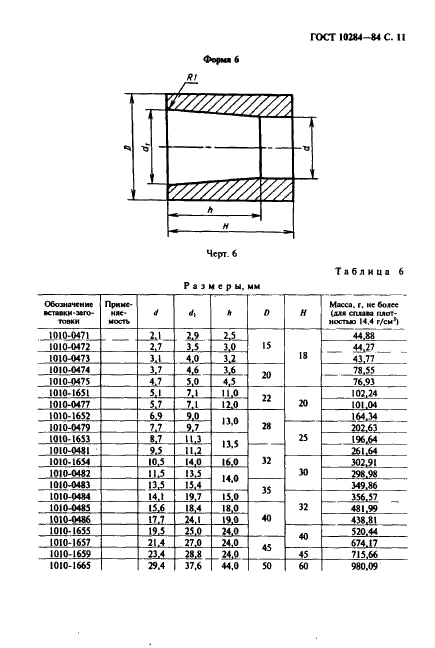 ГОСТ 10284-84 Вставки-заготовки из спеченных твердых сплавов для высадочного инструмента. Формы и размеры (фото 13 из 24)