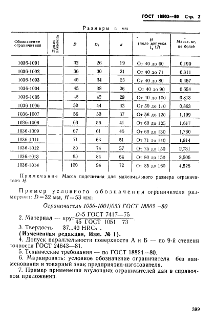 ГОСТ 18802-80 Ограничители втулочные. Конструкция и размеры (фото 2 из 3)