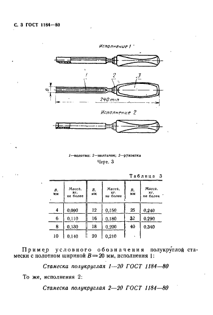 ГОСТ 1184-80 Стамески плоские и полукруглые. Технические условия (фото 4 из 16)