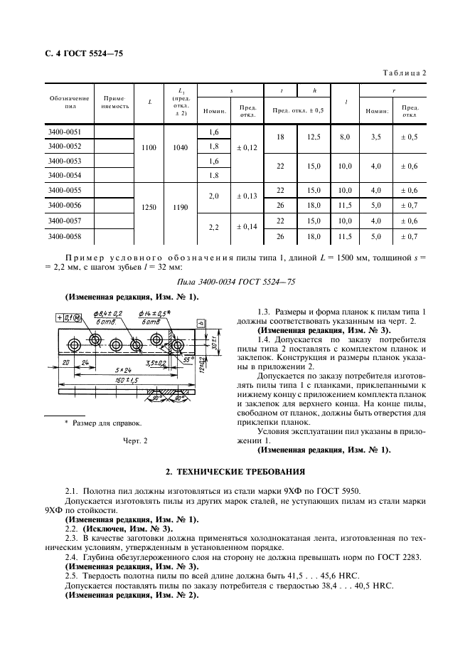 ГОСТ 5524-75 Пилы для вертикальных лесопильных рам. Технические условия (фото 5 из 11)