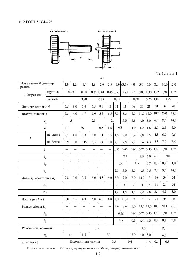 ГОСТ 21331-75 Винты с накатанной высокой головкой. Конструкция и размеры (фото 2 из 5)