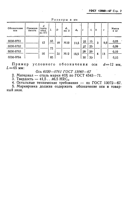 ГОСТ 13060-67 Оси для вспомогательного инструмента. Конструкция и размеры (фото 2 из 2)