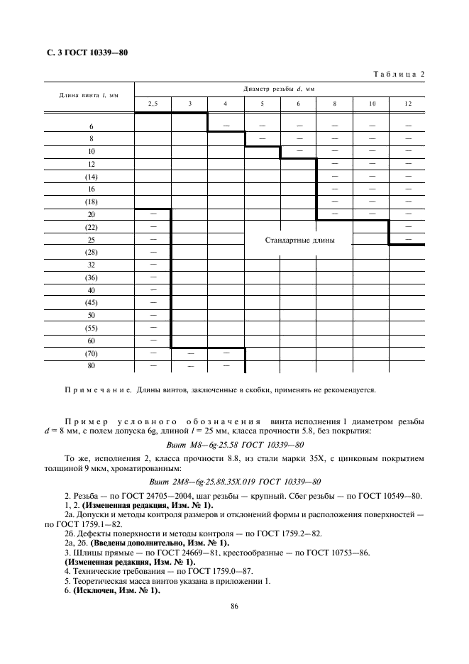 ГОСТ 10339-80 Винты с потайной головкой невыпадающие класса точности В. Конструкция и размеры (фото 3 из 4)