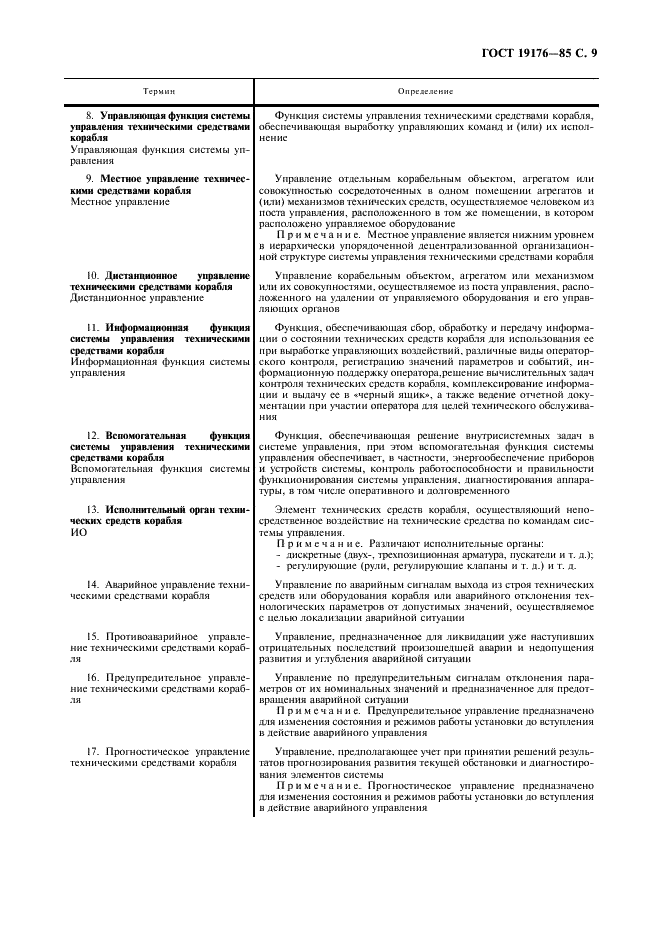 ГОСТ 19176-85 Системы управления техническими средствами корабля. Термины и определения (фото 11 из 12)