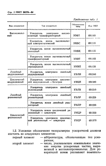 ГОСТ 26278-84 Ускорители заряженных частиц промышленного применения. Типы и основные параметры (фото 3 из 13)
