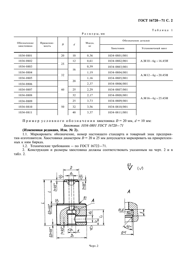 ГОСТ 16720-71 Хвостовики с отверстием под пуансон для штампов листовой штамповки. Конструкция и размеры (фото 3 из 4)