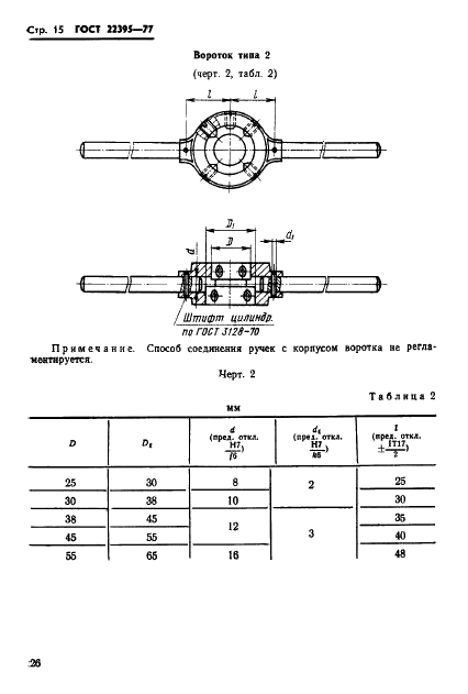 ГОСТ 22395-77 Воротки для круглых плашек диаметрами от 25 до 90 мм. Типы и основные размеры (фото 15 из 21)