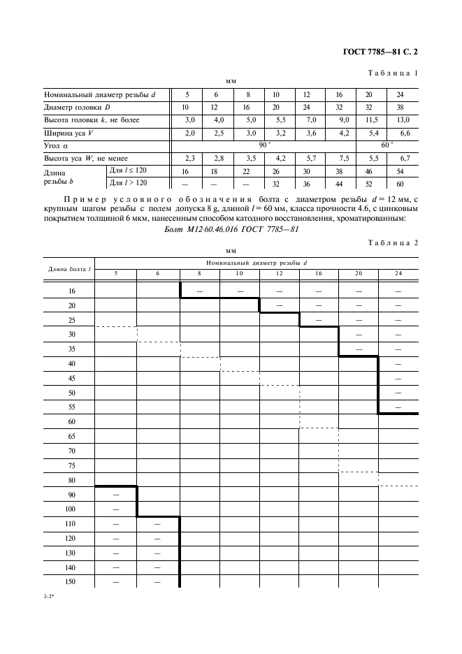 ГОСТ 7785-81 Болты с потайной головкой и усом класса точности С. Конструкция и размеры (фото 3 из 5)