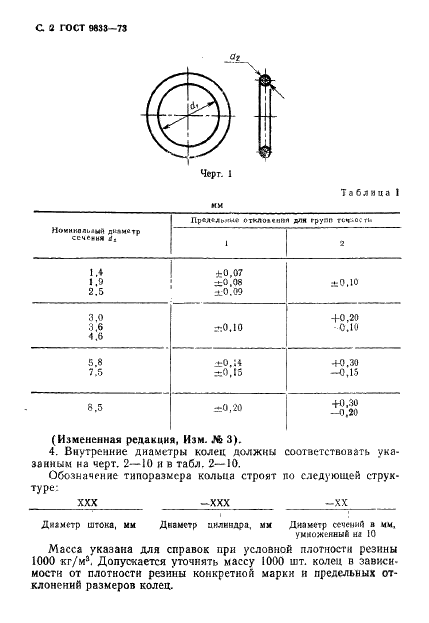 ГОСТ 9833-73 Кольца резиновые уплотнительные круглого сечения для гидравлических и пневматических устройств. Конструкция и размеры (фото 3 из 62)
