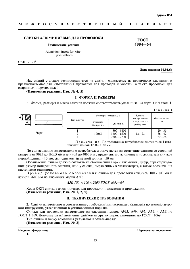 ГОСТ 4004-64 Слитки алюминиевые для проволоки. Технические условия (фото 3 из 8)