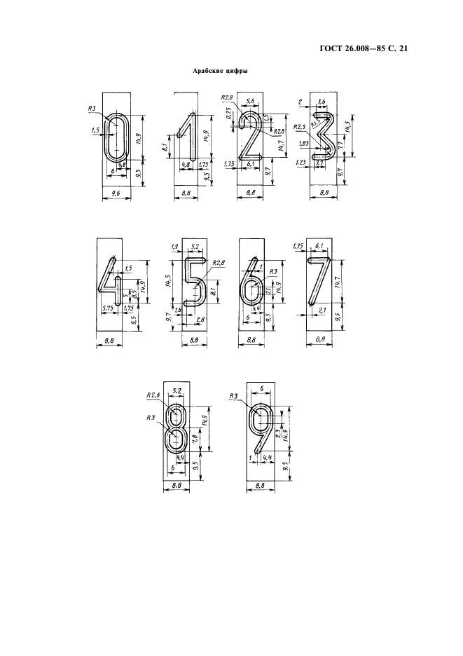 ГОСТ 26.008-85 Шрифты для надписей, наносимых методом гравирования. Исполнительные размеры (фото 22 из 27)