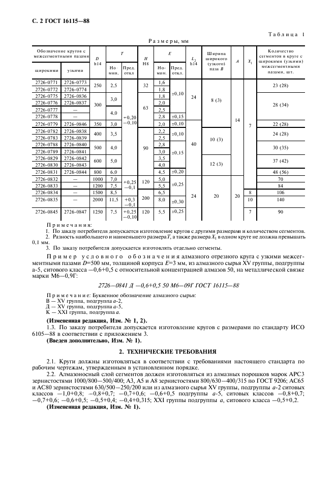 ГОСТ 16115-88 Круги алмазные отрезные сегментные форм 1A1RSS/C1 и 1A1RSS/C2. Технические условия (фото 3 из 15)