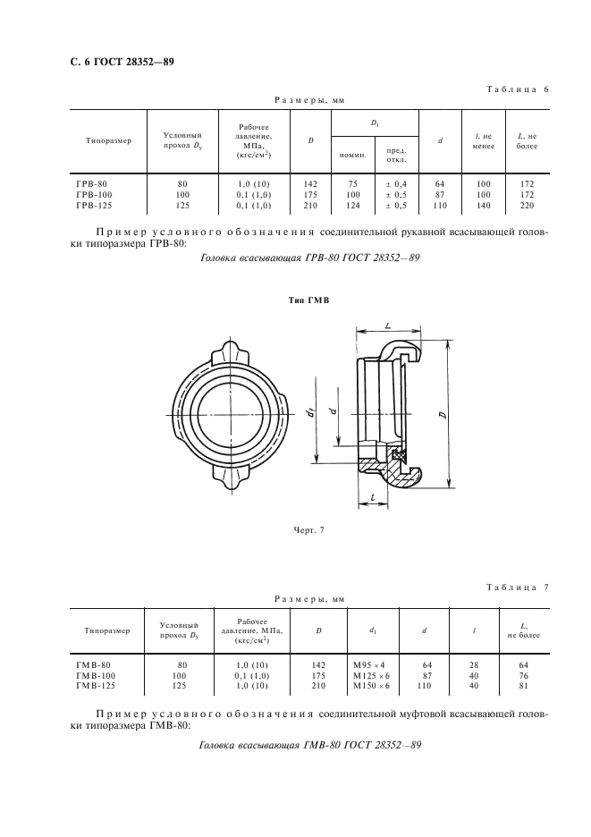 ГОСТ 28352-89 Головки соединительные для пожарного оборудования. Типы, основные параметры и размеры (фото 7 из 11)