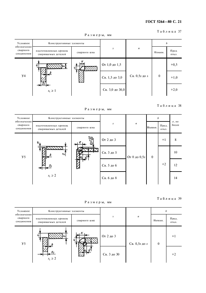 ГОСТ 5264-80 Ручная дуговая сварка. Соединения сварные. Основные типы, конструктивные элементы и размеры (фото 22 из 35)