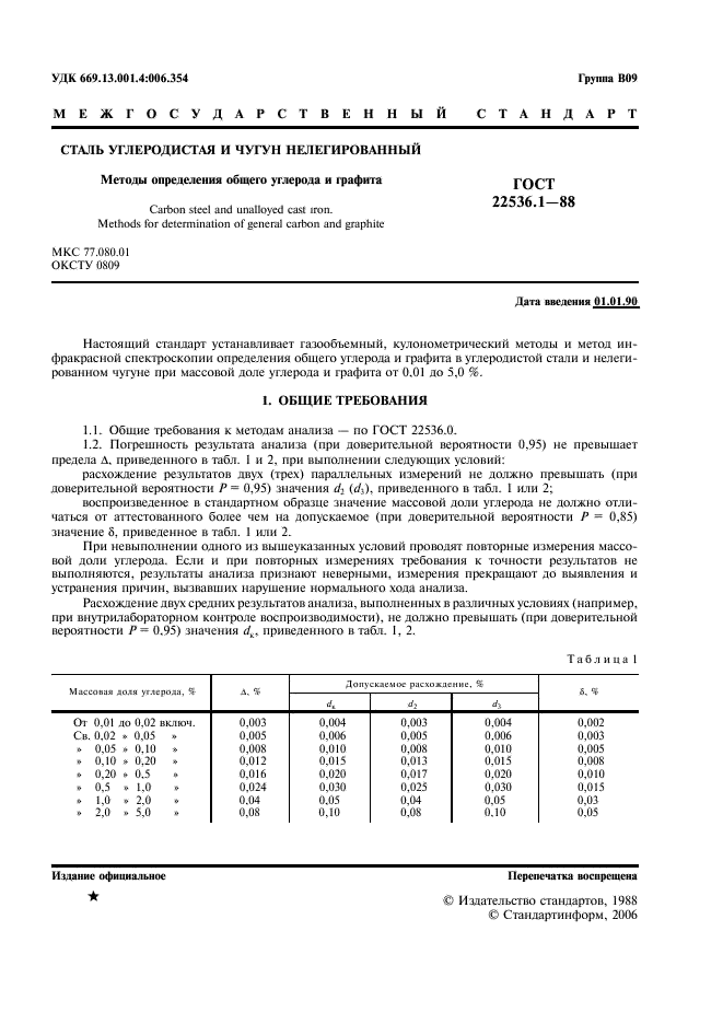 ГОСТ 22536.1-88 Сталь углеродистая и чугун нелегированный. Методы определения общего углерода и графита (фото 2 из 11)