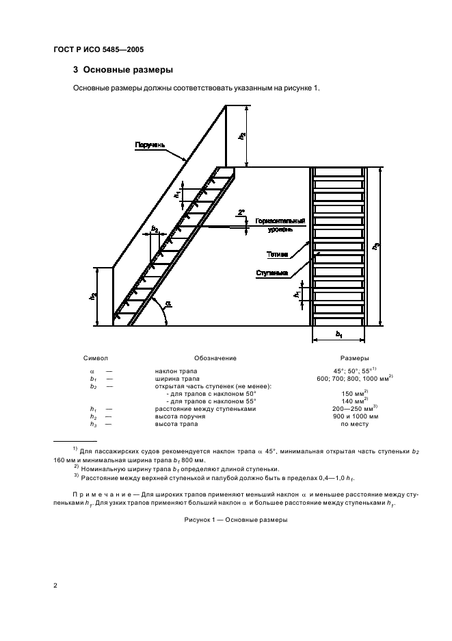 ГОСТ Р ИСО 5485-2005 Судостроение. Суда внутреннего плавания. Трапы стальные наклонные стационарные палубные (фото 4 из 6)