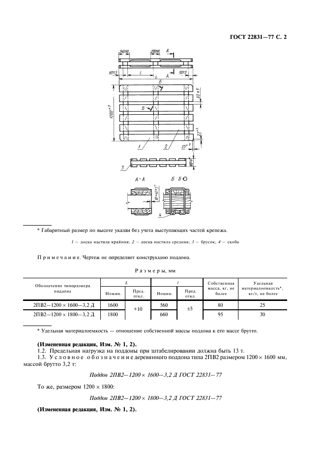 ГОСТ 22831-77 Поддоны плоские деревянные массой брутто 3,2 т размером 1200х1600 и 1200х1800 мм. Технические условия (фото 3 из 8)