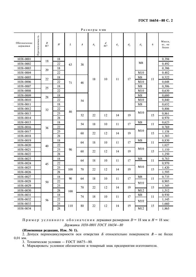 ГОСТ 16654-80 Державки быстросменных матриц с круглым отверстием. Конструкция и размеры (фото 3 из 4)
