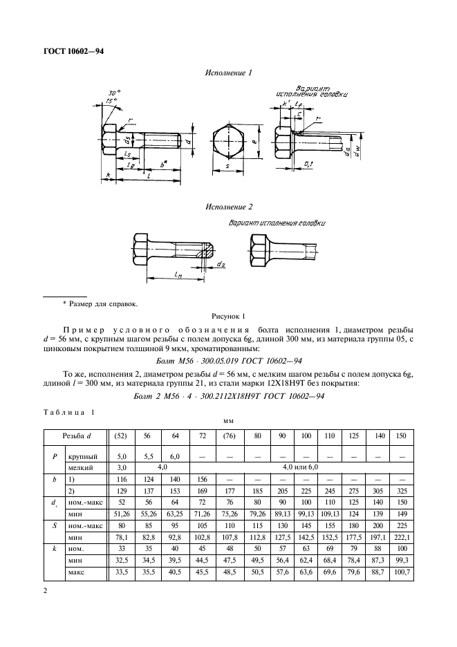 ГОСТ 10602-94 Болты с шестигранной головкой с диаметром резьбы свыше 48 мм класса точности В. Технические условия (фото 4 из 8)