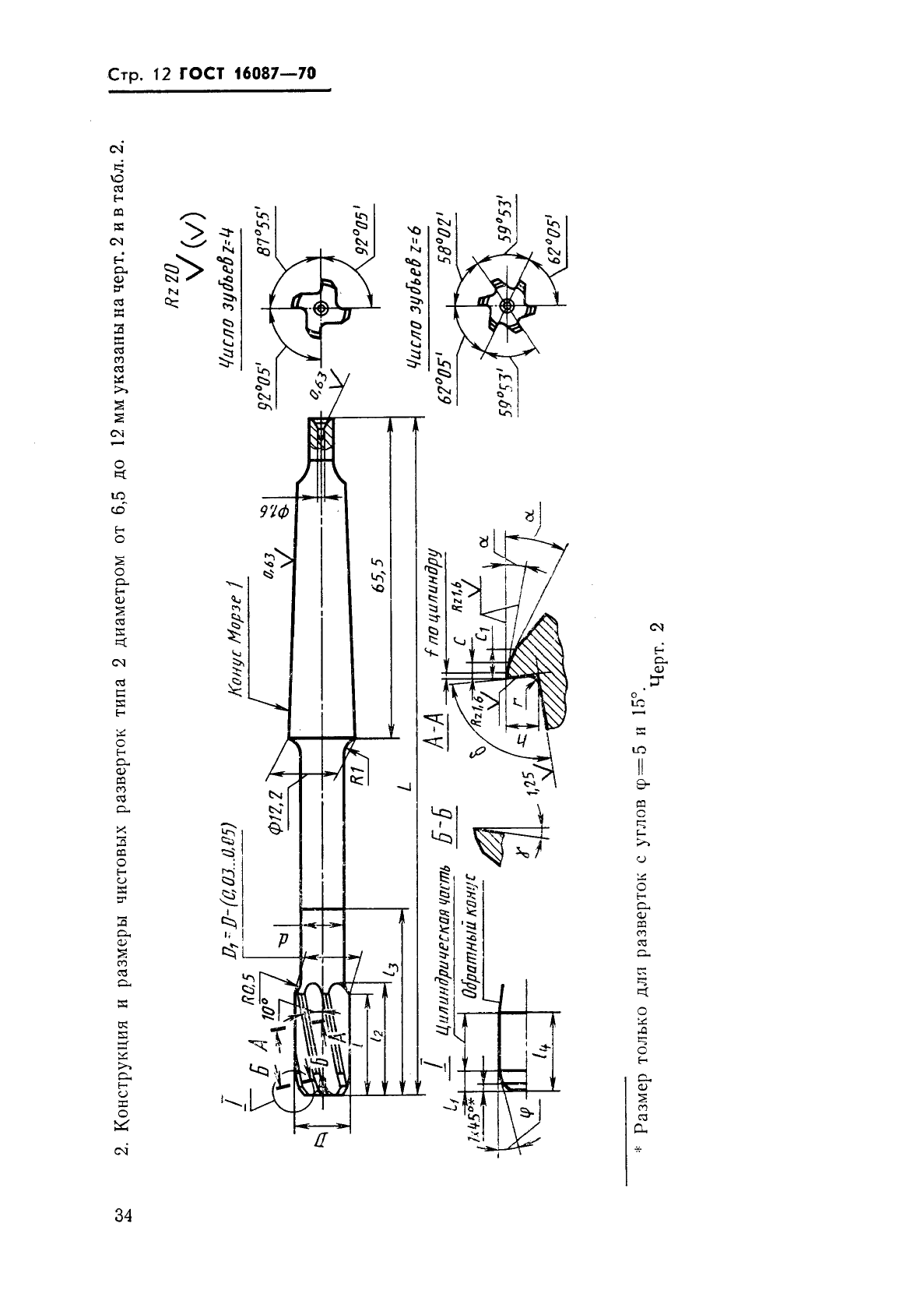 ГОСТ 16087-70 Развертки машинные цельные с коническим хвостовиком из твердого сплава. Типы и основные размеры (фото 12 из 15)