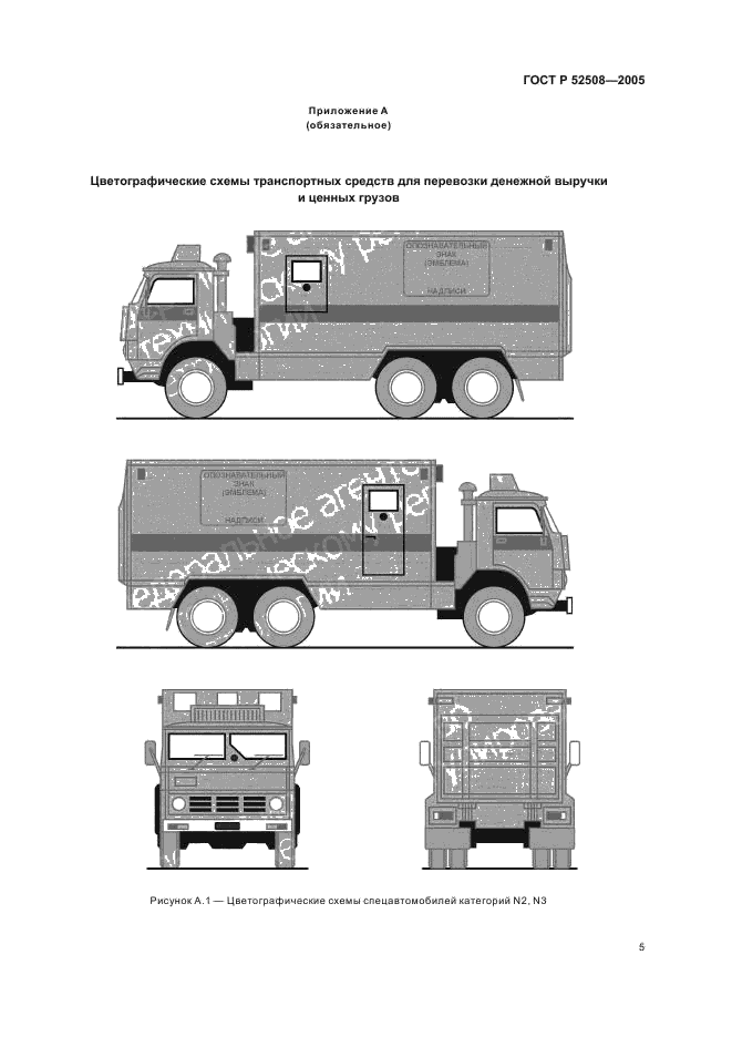 ГОСТ Р 52508-2005 Средства транспортные для перевозки денежной выручки и ценных грузов. Требования к цветографическим схемам, опознавательным знакам и надписям (фото 8 из 11)
