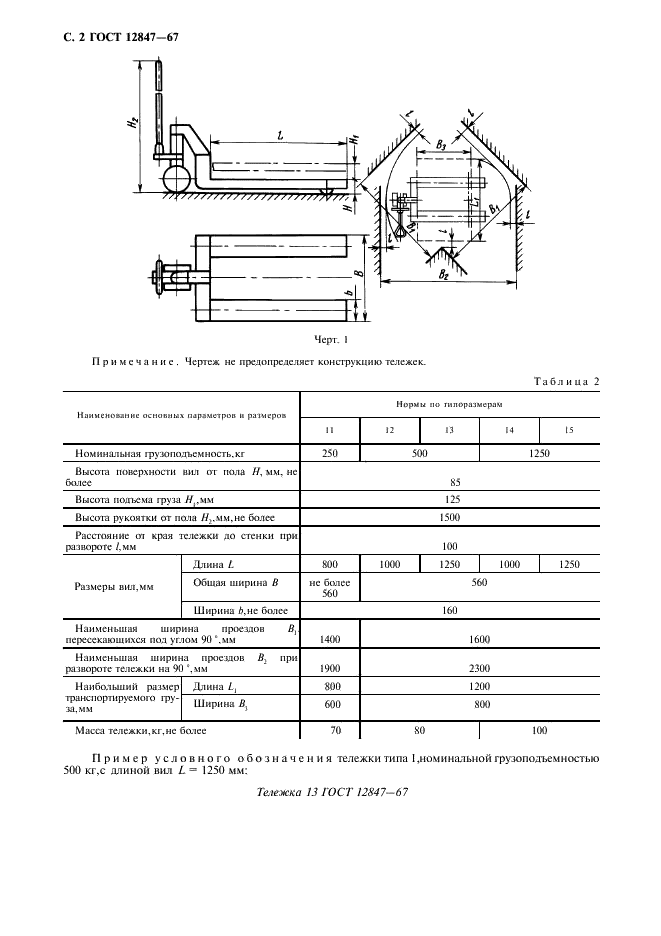 ГОСТ 12847-67 Тележки грузовые с подъемными устройствами. Типы, основные параметры и размеры (фото 3 из 8)