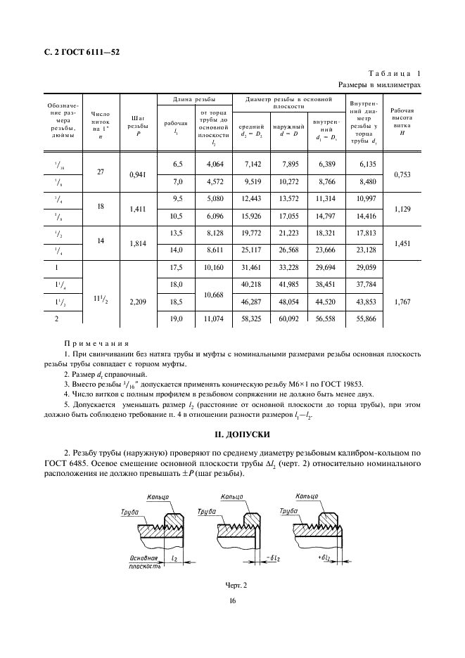 ГОСТ 6111-52 Резьба коническая дюймовая с углом профиля 60 градусов (фото 2 из 4)