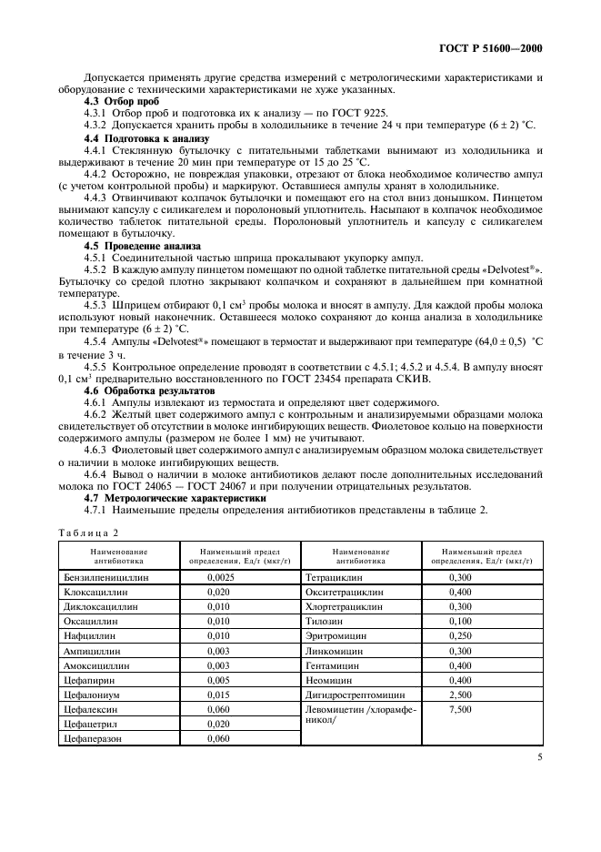 ГОСТ Р 51600-2000 Молоко. Методы определения наличия антибиотиков (фото 7 из 12)