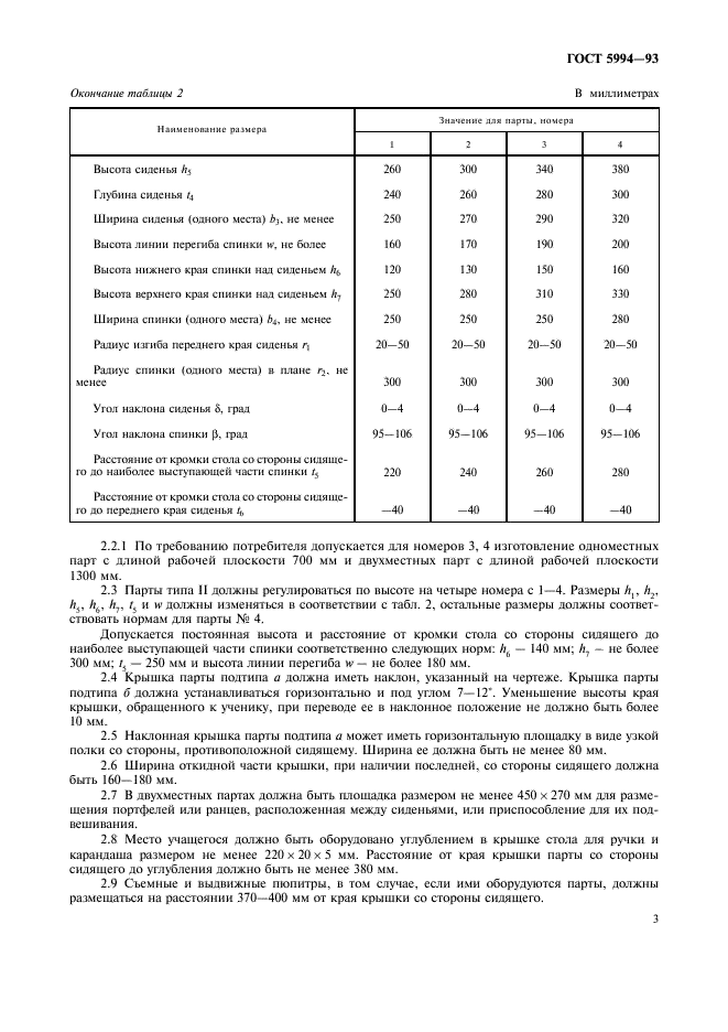 ГОСТ 5994-93 Парты. Типы и функциональные размеры (фото 5 из 8)