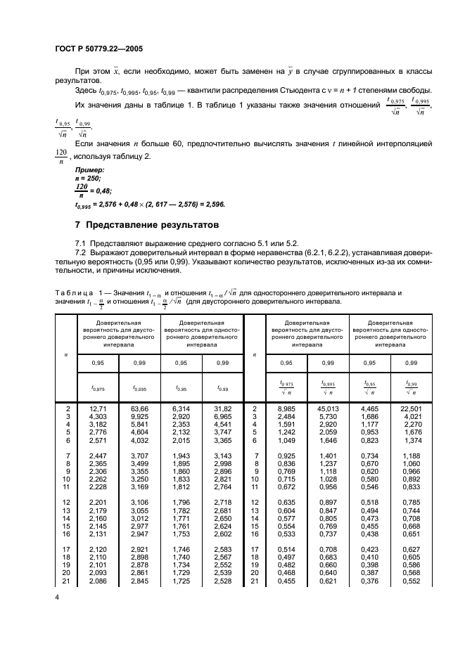 ГОСТ Р 50779.22-2005 Статистические методы. Статистическое представление данных. Точечная оценка и доверительный интервал для среднего (фото 7 из 11)