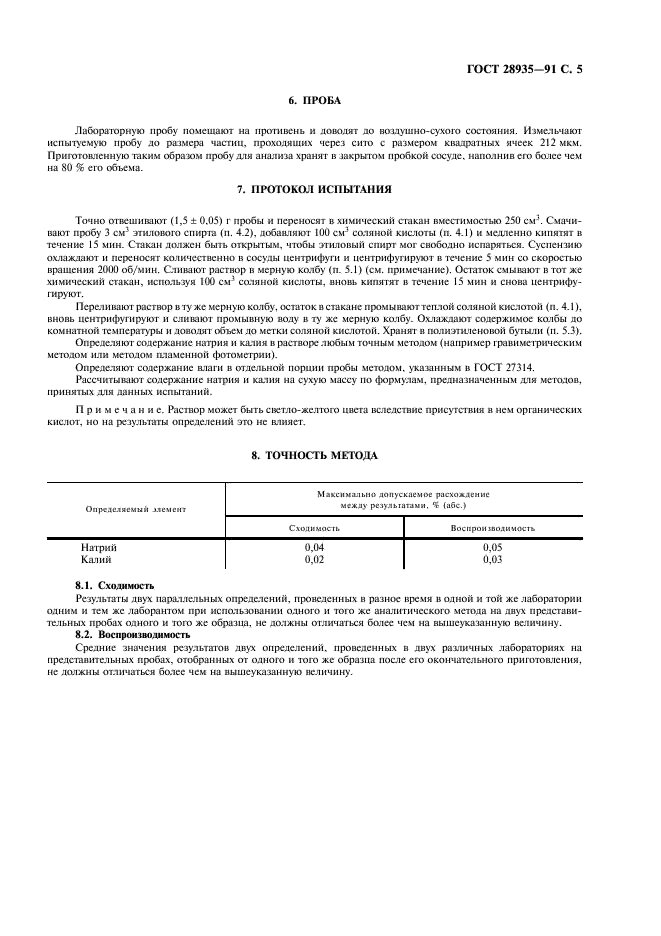 ГОСТ 28935-91 Топливо твердое. Метод определения натрия и калия, растворимых в разбавленной соляной кислоте (фото 6 из 7)