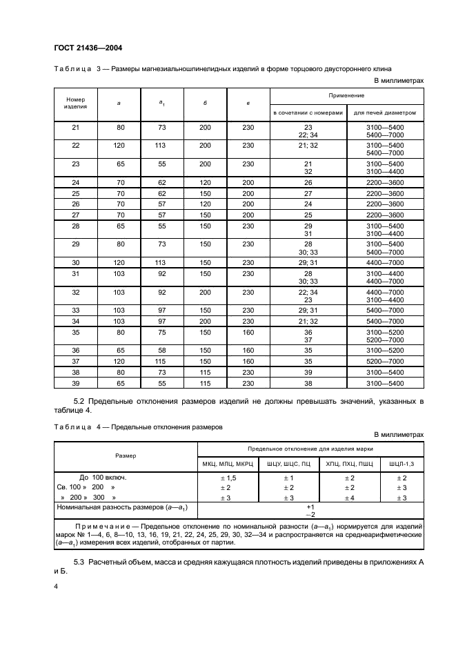 ГОСТ 21436-2004 Изделия огнеупорные и высокоогнеупорные для футеровки вращающихся печей. Технические условия (фото 7 из 15)