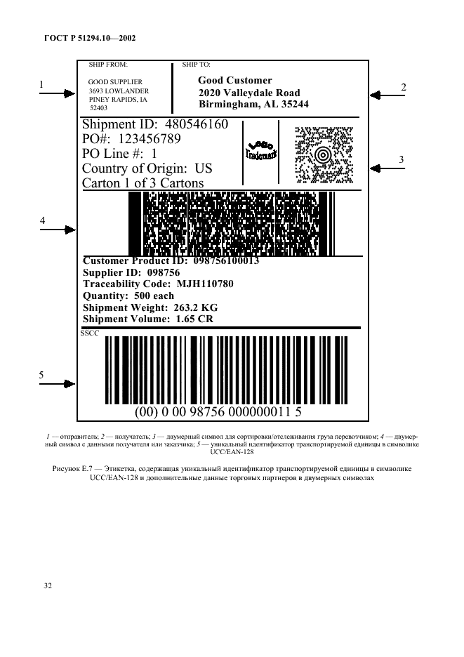 ГОСТ Р 51294.10-2002 Автоматическая идентификация. Кодирование штриховое. Общие требования к символам линейного штрихового кода и двумерным символам на этикетках для отгрузки, транспортирования и приемки (фото 36 из 50)