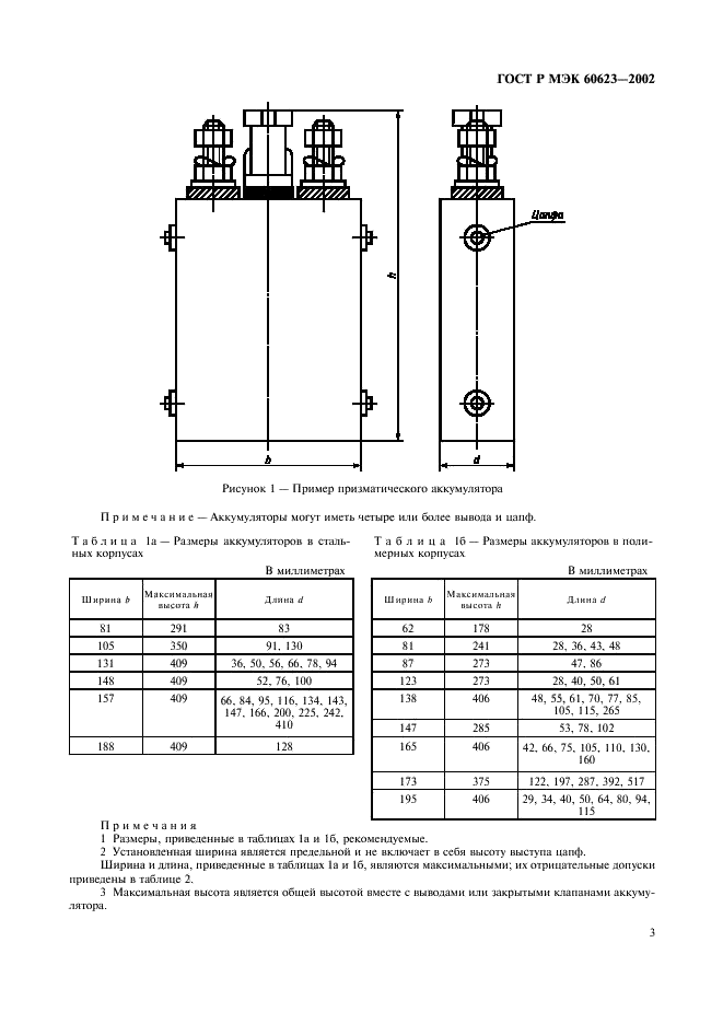 ГОСТ Р МЭК 60623-2002 Аккумуляторы и батареи щелочные. Аккумуляторы никель-кадмиевые открытые призматические (фото 6 из 11)