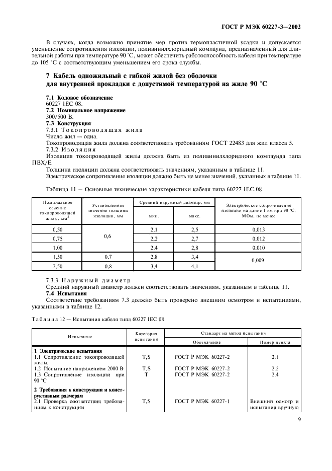 ГОСТ Р МЭК 60227-3-2002 Кабели с поливинилхлоридной изоляцией на номинальное напряжение до 450/750 В включительно. Кабели без оболочки для стационарной прокладки (фото 12 из 15)