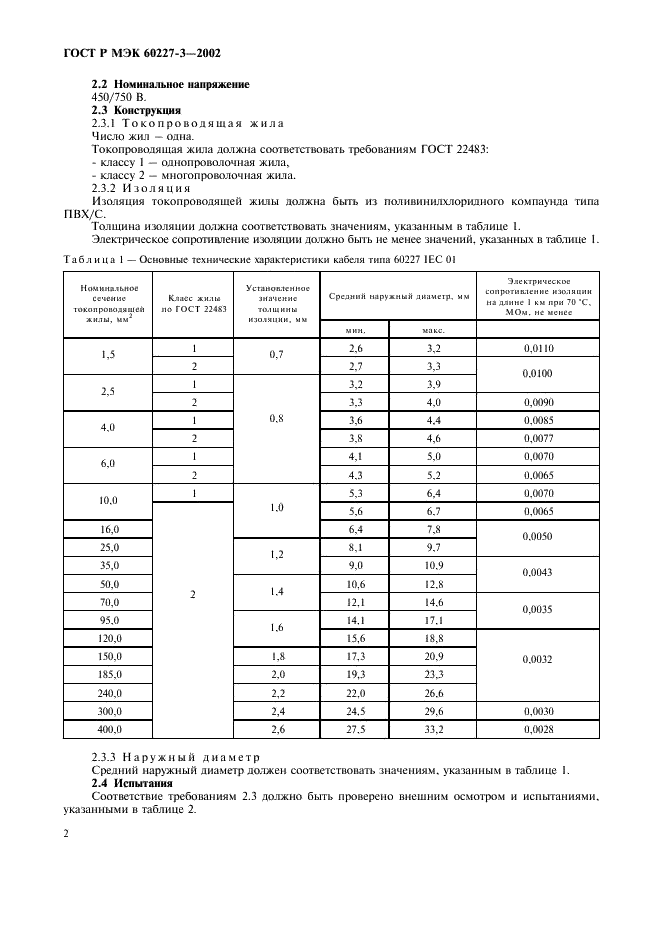 ГОСТ Р МЭК 60227-3-2002 Кабели с поливинилхлоридной изоляцией на номинальное напряжение до 450/750 В включительно. Кабели без оболочки для стационарной прокладки (фото 5 из 15)